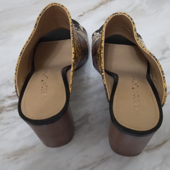 Gibson Latimer | Snakeskin  Leather Chunky Heels Peep Toe Mule Slide | Size 8.5 - Picture 5 of 9